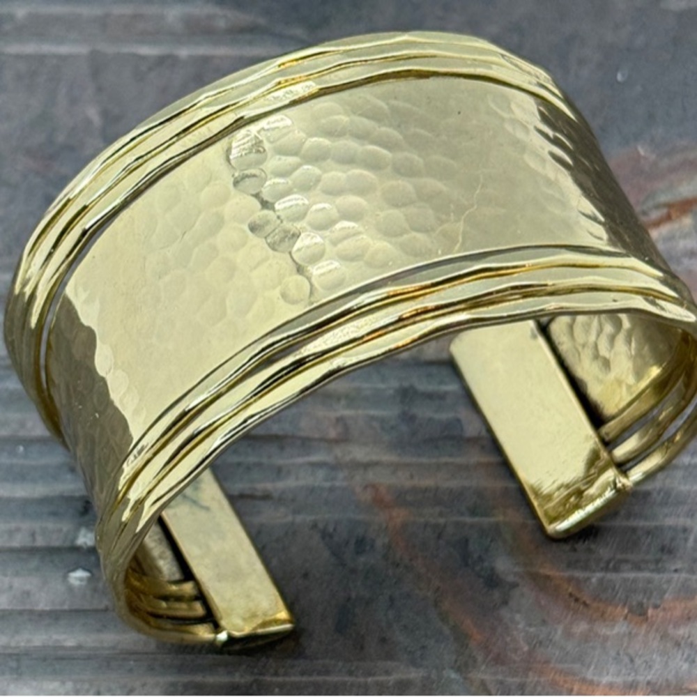 Anju Gold Hammered Lined Cuff Bracelet NEW Retail $45